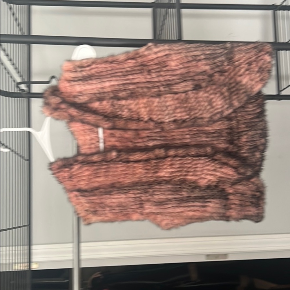 pink and black died rabbit fur vest with hood